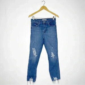 Levi's 724 High Rise Straight Leg Distressed Jeans Size 29 / 8 Busted Knee Denim